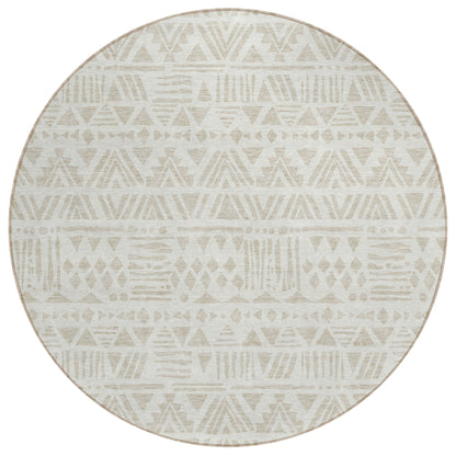 Tabselect Home Line 8' Ivory And Beige Round Southwestern Washable Indoor Outdoor Area Rug