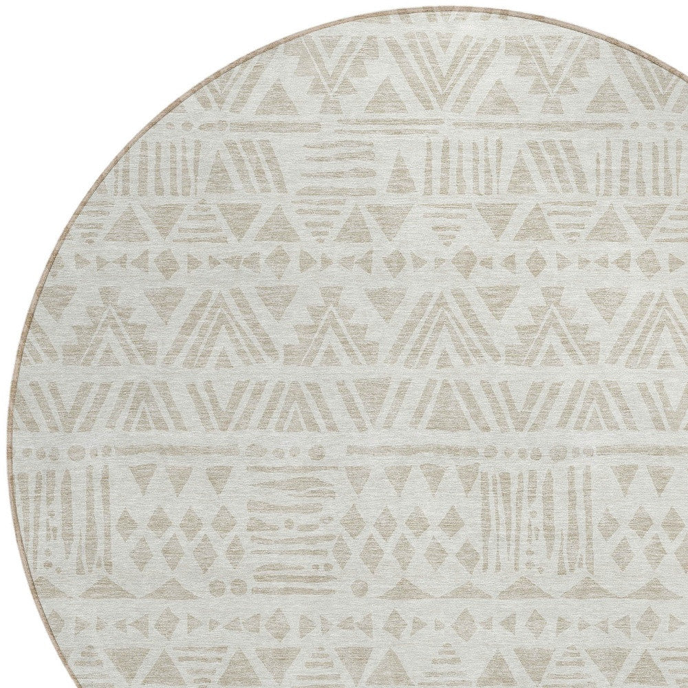 Tabselect Home Line 8' Ivory And Beige Round Southwestern Washable Indoor Outdoor Area Rug