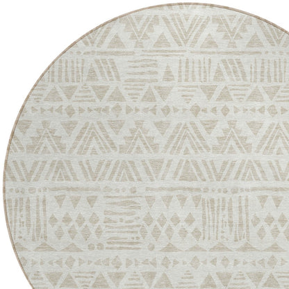 Tabselect Home Line 8' Ivory And Beige Round Southwestern Washable Indoor Outdoor Area Rug