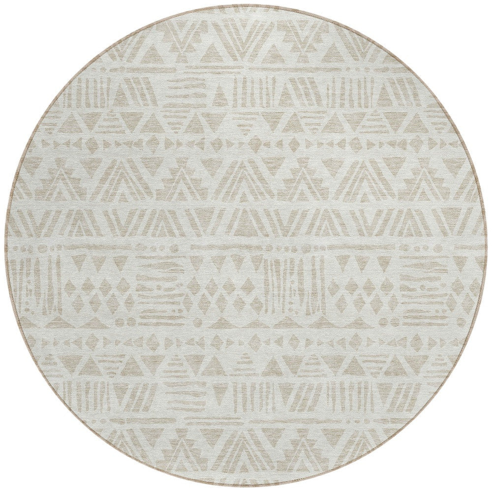 Tabselect Home Line 8' Ivory And Beige Round Southwestern Washable Indoor Outdoor Area Rug