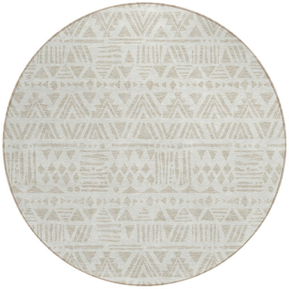 Tabselect Home Line 8' Ivory And Beige Round Southwestern Washable Indoor Outdoor Area Rug