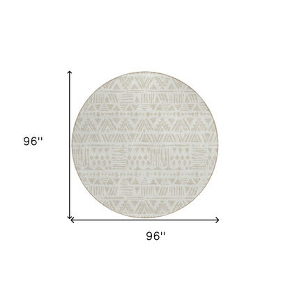 Tabselect Home Line 8' Ivory And Beige Round Southwestern Washable Indoor Outdoor Area Rug
