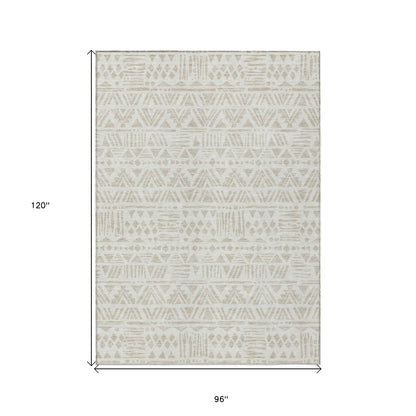 Tabselect Home Line 8' X 10' Ivory And Beige Southwestern Washable Indoor Outdoor Area Rug