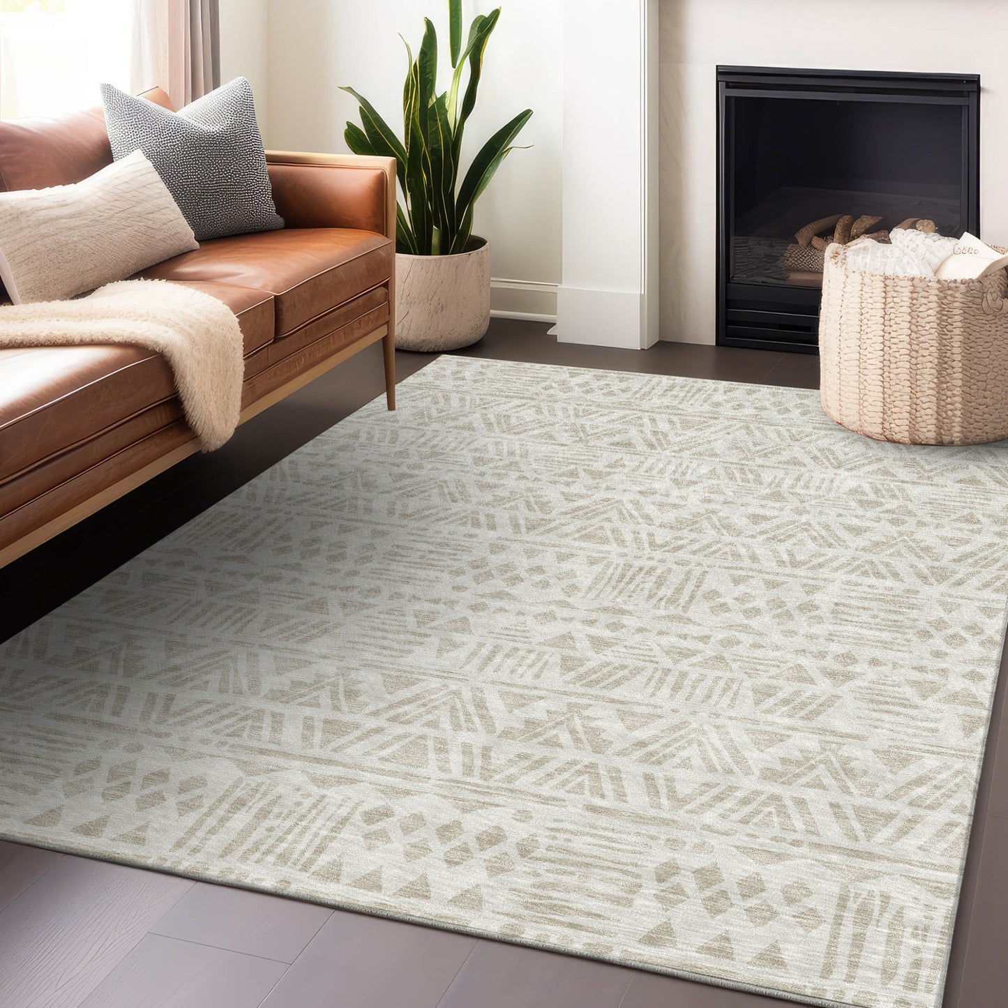 Tabselect Home Line 8' X 10' Ivory And Beige Southwestern Washable Indoor Outdoor Area Rug