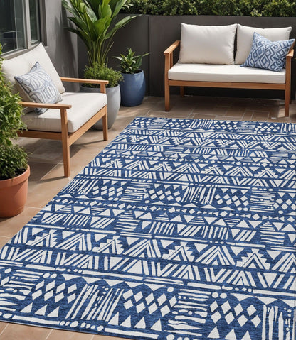 Tabselect Home Line 5' X 8' Navy Blue And Ivory Southwestern Washable Indoor Outdoor Area Rug