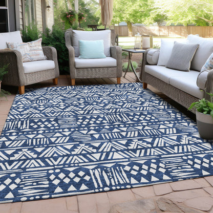 Tabselect Home Line 5' X 8' Navy Blue And Ivory Southwestern Washable Indoor Outdoor Area Rug