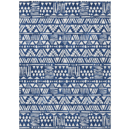 Tabselect Home Line 5' X 8' Navy Blue And Ivory Southwestern Washable Indoor Outdoor Area Rug