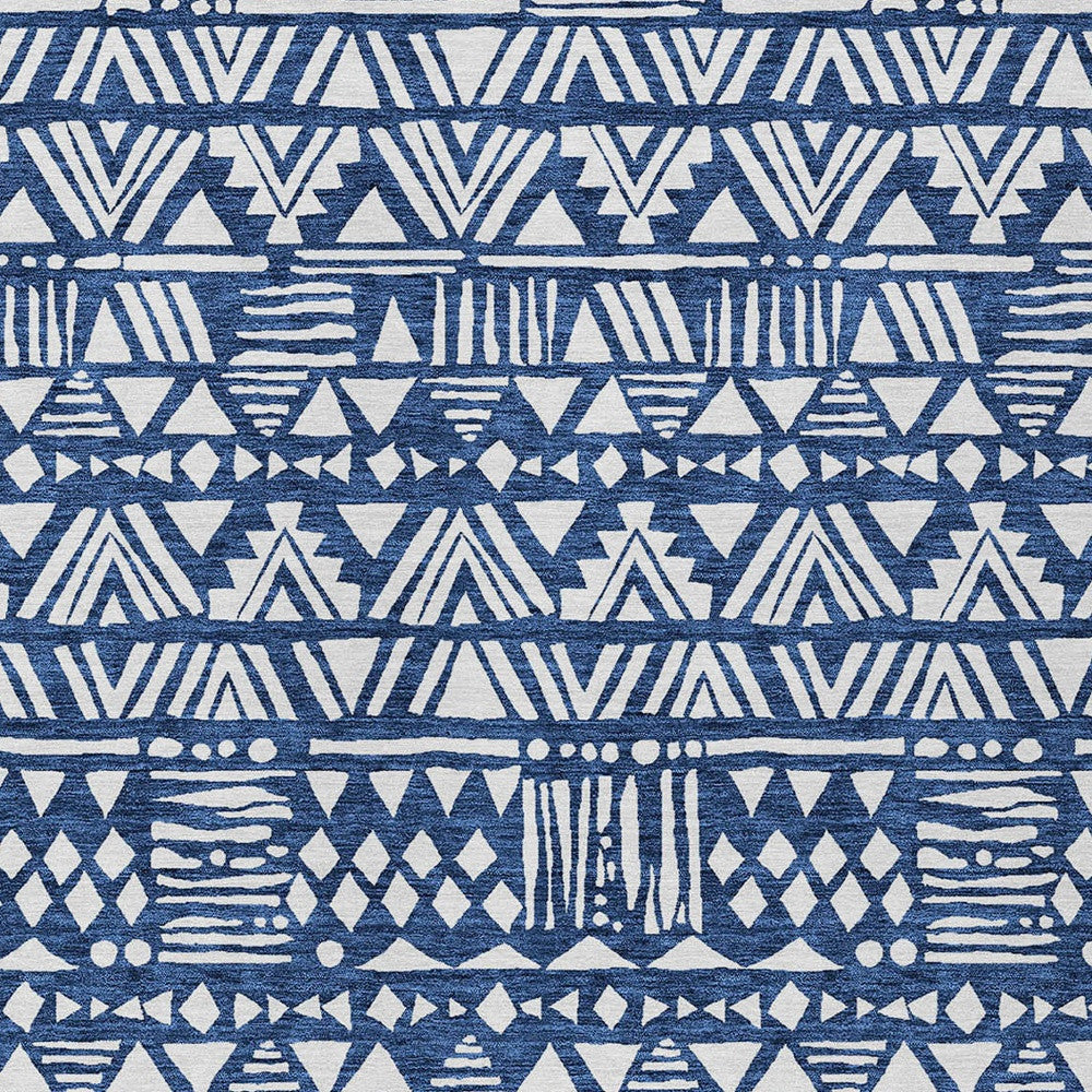 Tabselect Home Line 5' X 8' Navy Blue And Ivory Southwestern Washable Indoor Outdoor Area Rug