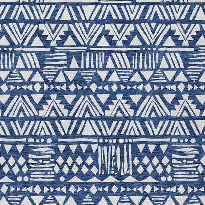 Tabselect Home Line 5' X 8' Navy Blue And Ivory Southwestern Washable Indoor Outdoor Area Rug