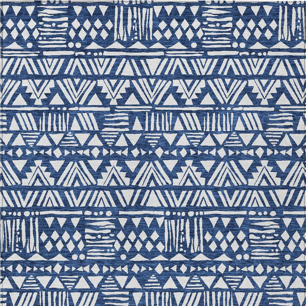 Tabselect Home Line 5' X 8' Navy Blue And Ivory Southwestern Washable Indoor Outdoor Area Rug