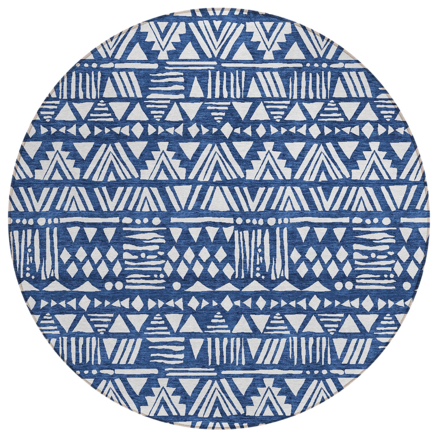 Tabselect Home Line 8' Navy Blue And Ivory Round Southwestern Washable Indoor Outdoor Area Rug