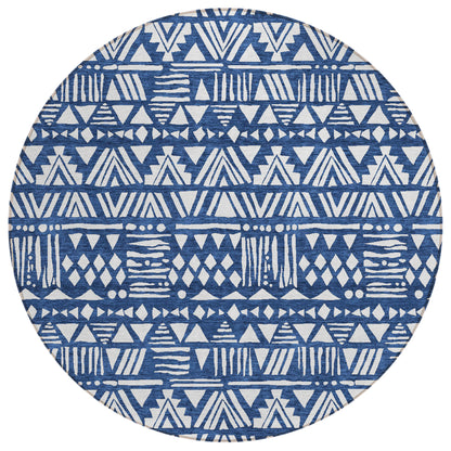 Tabselect Home Line 8' Navy Blue And Ivory Round Southwestern Washable Indoor Outdoor Area Rug