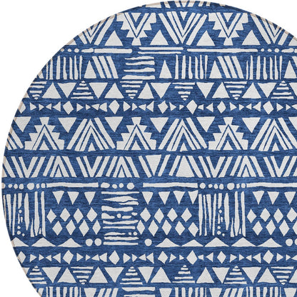 Tabselect Home Line 8' Navy Blue And Ivory Round Southwestern Washable Indoor Outdoor Area Rug