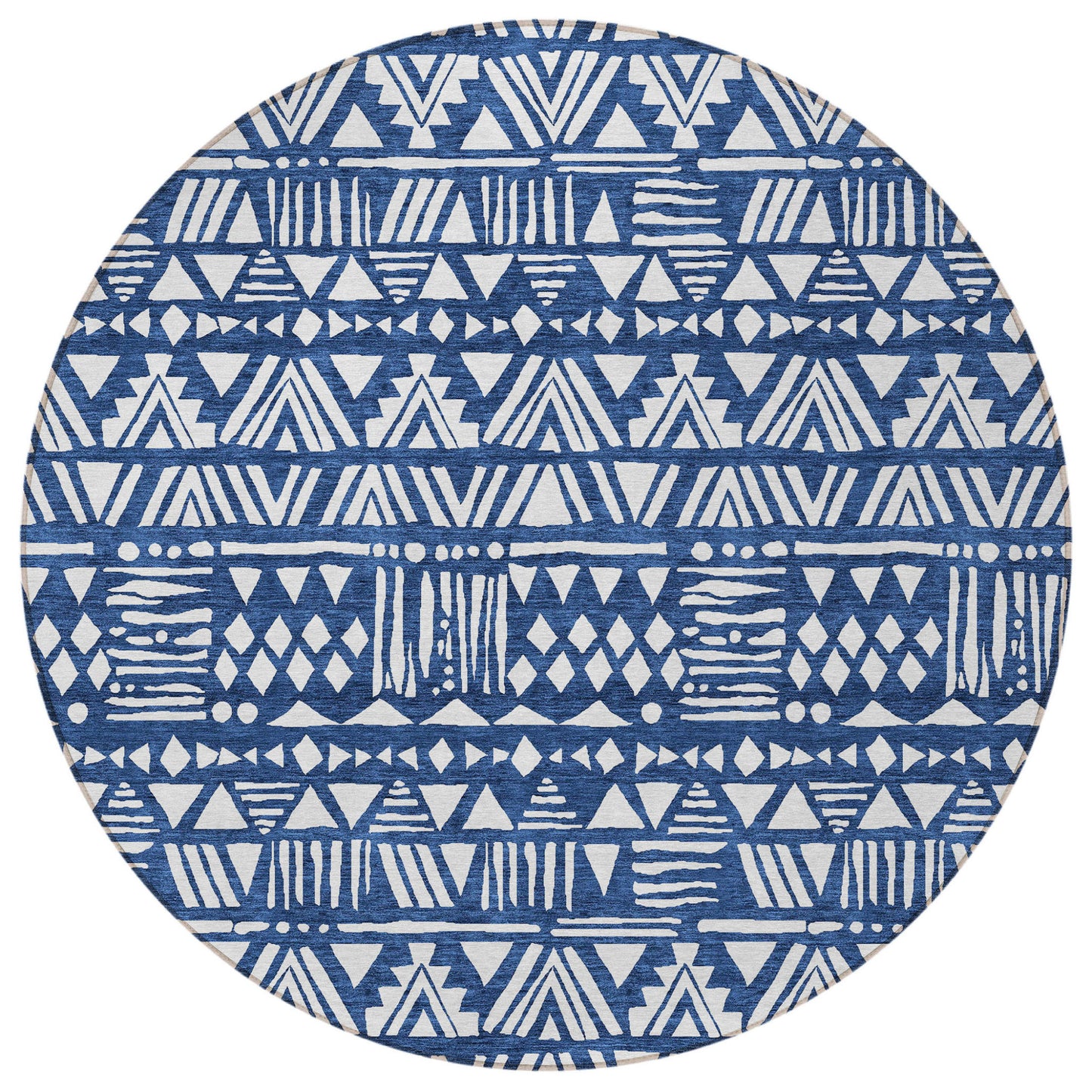 Tabselect Home Line 8' Navy Blue And Ivory Round Southwestern Washable Indoor Outdoor Area Rug