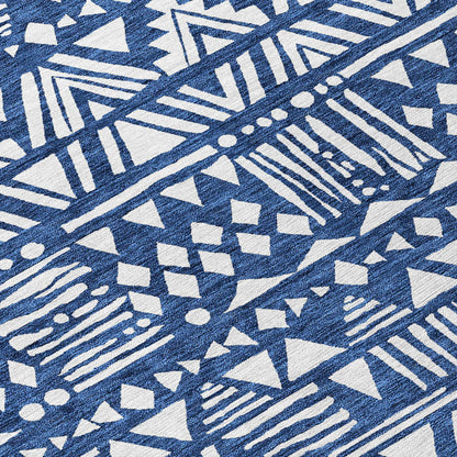 Tabselect Home Line 8' Navy Blue And Ivory Round Southwestern Washable Indoor Outdoor Area Rug