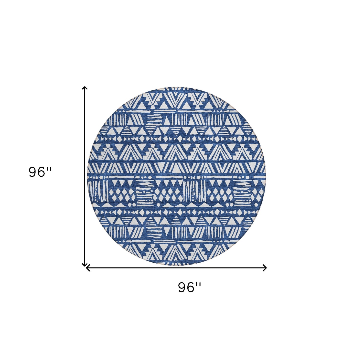 Tabselect Home Line 8' Navy Blue And Ivory Round Southwestern Washable Indoor Outdoor Area Rug