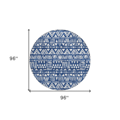 Tabselect Home Line 8' Navy Blue And Ivory Round Southwestern Washable Indoor Outdoor Area Rug