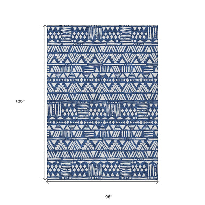 Tabselect Home Line 8' X 10' Navy Blue And Ivory Southwestern Washable Indoor Outdoor Area Rug