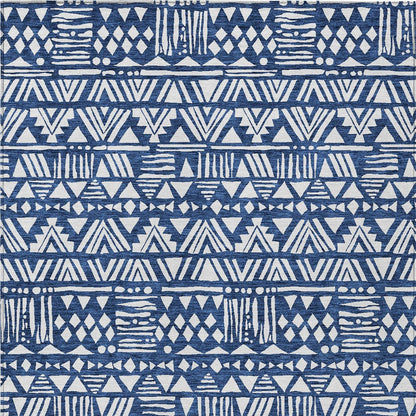 Tabselect Home Line 8' X 10' Navy Blue And Ivory Southwestern Washable Indoor Outdoor Area Rug