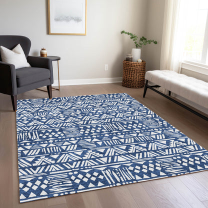 Tabselect Home Line 8' X 10' Navy Blue And Ivory Southwestern Washable Indoor Outdoor Area Rug