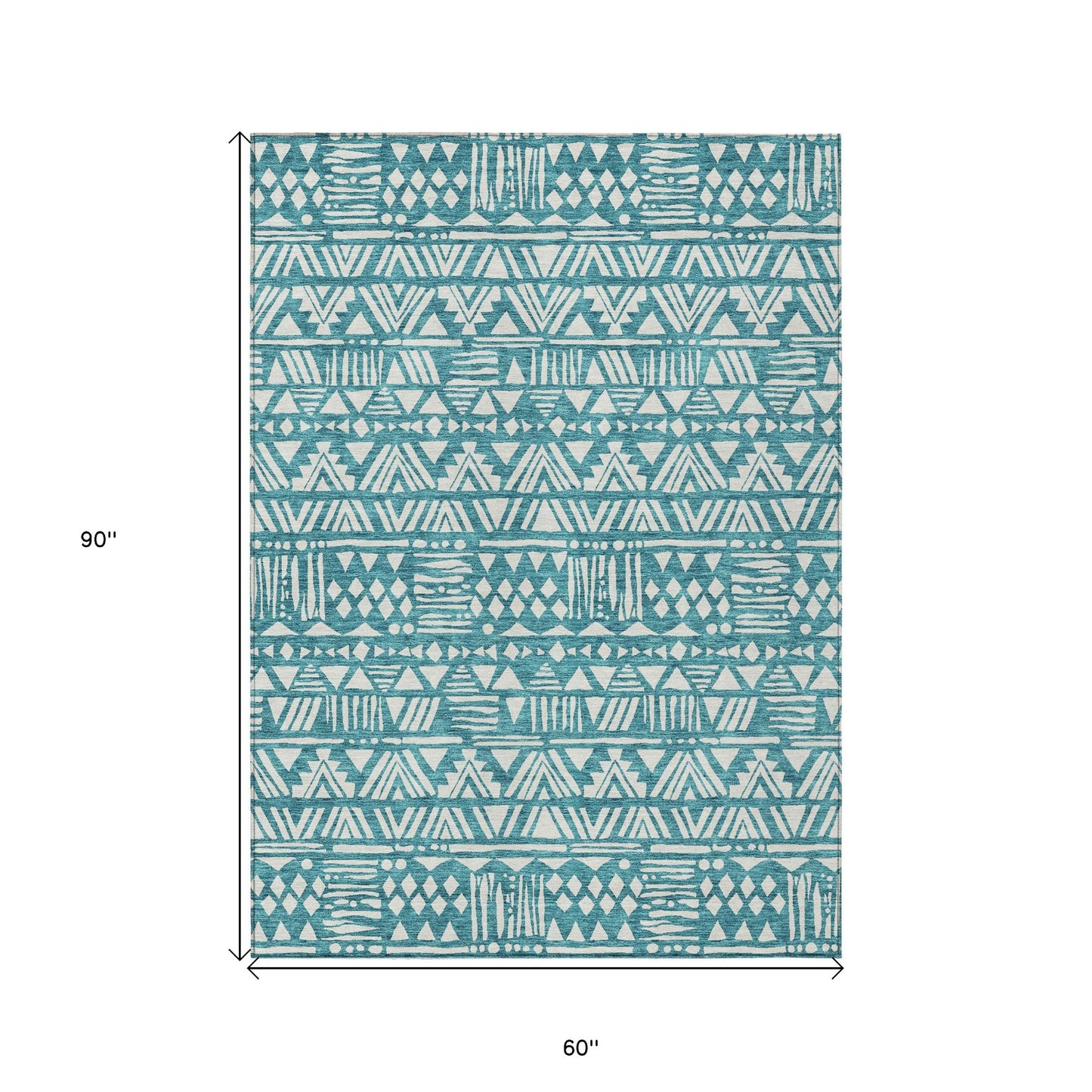 Tabselect Home Line 5' X 8' Teal Blue And Ivory Southwestern Washable Indoor Outdoor Area Rug