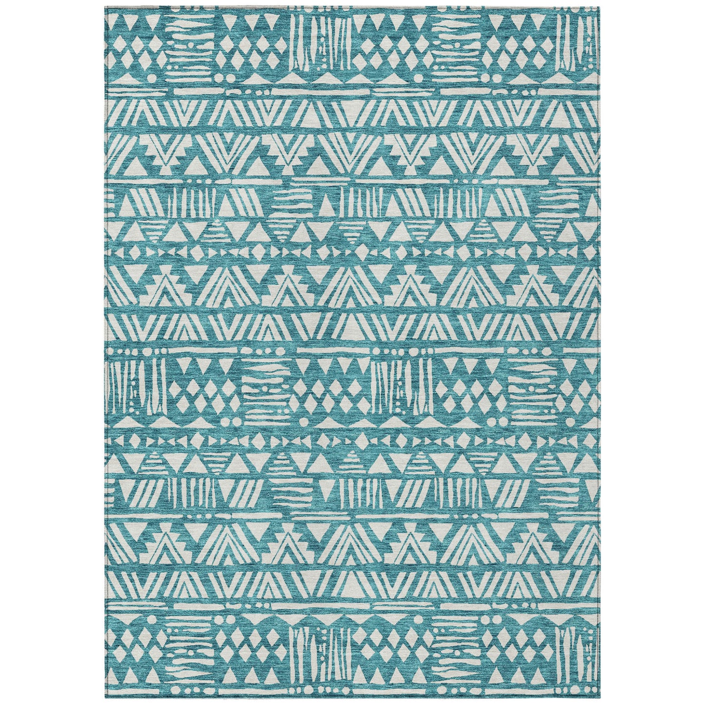 Tabselect Home Line 5' X 8' Teal Blue And Ivory Southwestern Washable Indoor Outdoor Area Rug