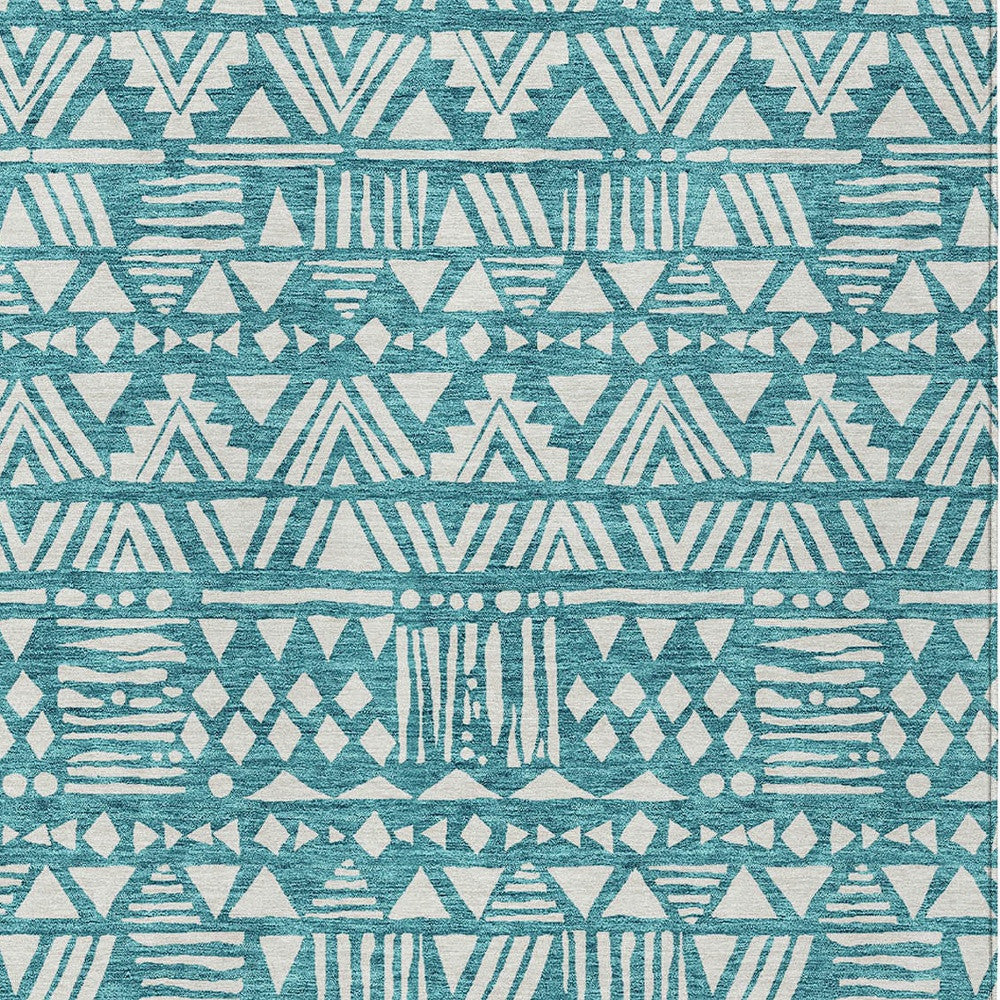 Tabselect Home Line 5' X 8' Teal Blue And Ivory Southwestern Washable Indoor Outdoor Area Rug