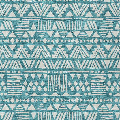 Tabselect Home Line 5' X 8' Teal Blue And Ivory Southwestern Washable Indoor Outdoor Area Rug