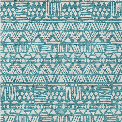 Tabselect Home Line 5' X 8' Teal Blue And Ivory Southwestern Washable Indoor Outdoor Area Rug