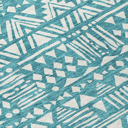 Tabselect Home Line 8' Teal Blue And Ivory Round Southwestern Washable Indoor Outdoor Area Rug