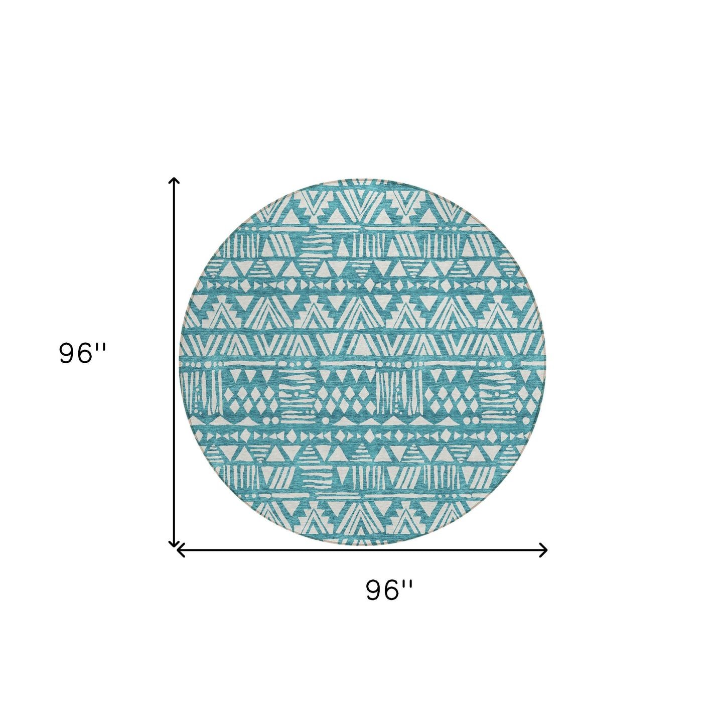 Tabselect Home Line 8' Teal Blue And Ivory Round Southwestern Washable Indoor Outdoor Area Rug