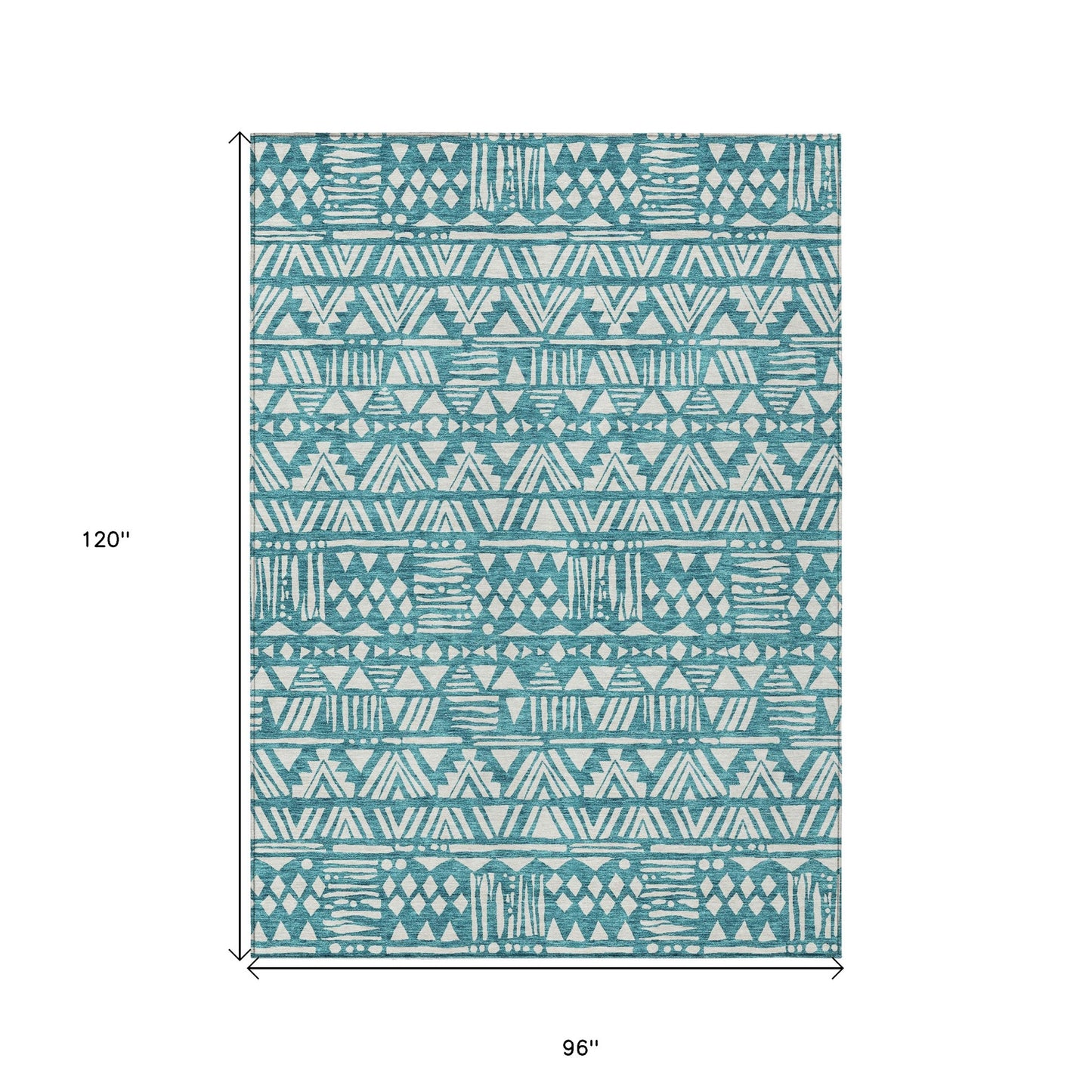 Tabselect Home Line 8' X 10' Teal Blue And Ivory Southwestern Washable Indoor Outdoor Area Rug