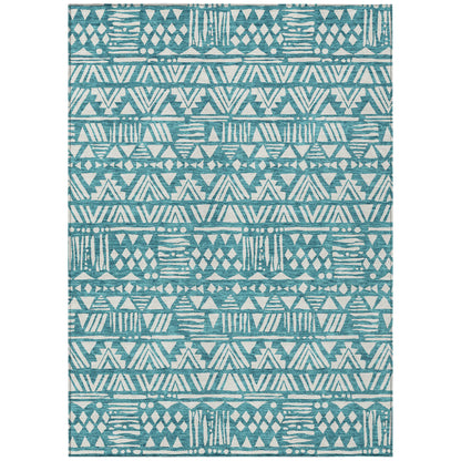 Tabselect Home Line 8' X 10' Teal Blue And Ivory Southwestern Washable Indoor Outdoor Area Rug