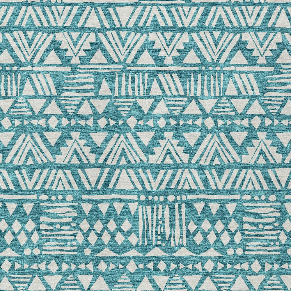 Tabselect Home Line 8' X 10' Teal Blue And Ivory Southwestern Washable Indoor Outdoor Area Rug