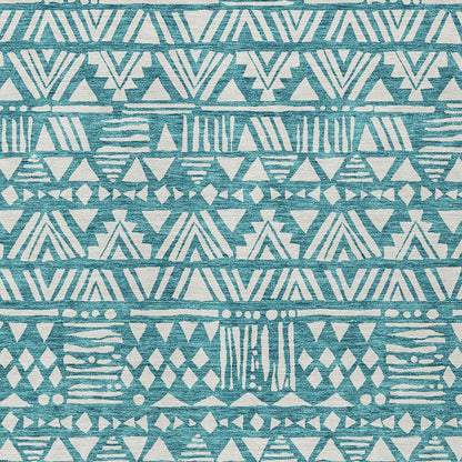 Tabselect Home Line 8' X 10' Teal Blue And Ivory Southwestern Washable Indoor Outdoor Area Rug
