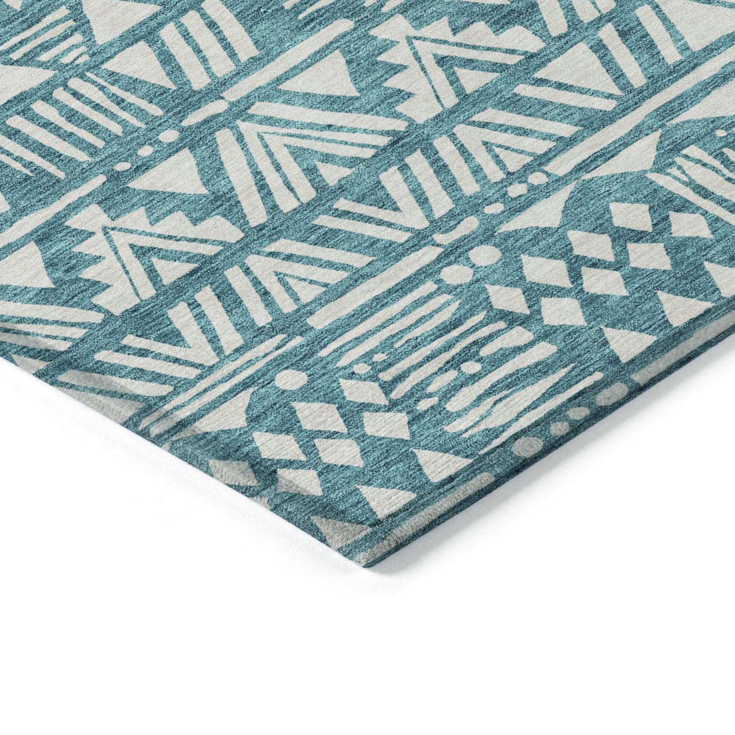 Tabselect Home Line 8' X 10' Teal Blue And Ivory Southwestern Washable Indoor Outdoor Area Rug