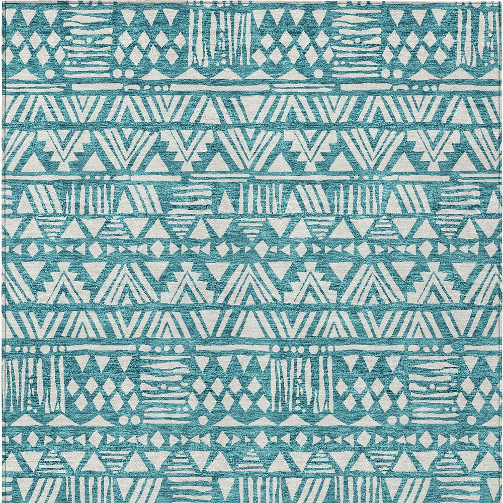 Tabselect Home Line 8' X 10' Teal Blue And Ivory Southwestern Washable Indoor Outdoor Area Rug