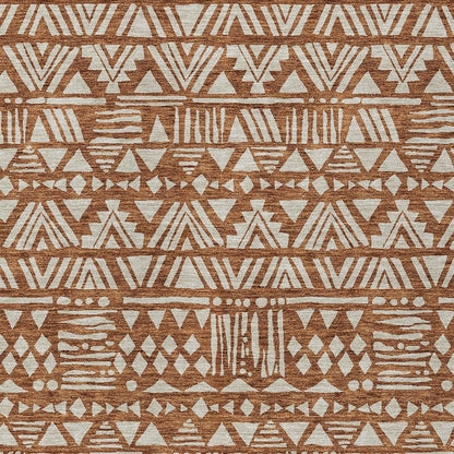 Tabselect Home Line 5' X 8' Terra Cotta And Beige Southwestern Washable Indoor Outdoor Area Rug