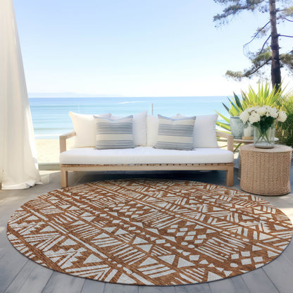 Tabselect Home Line 8' Terra Cotta And Beige Round Southwestern Washable Indoor Outdoor Area Rug