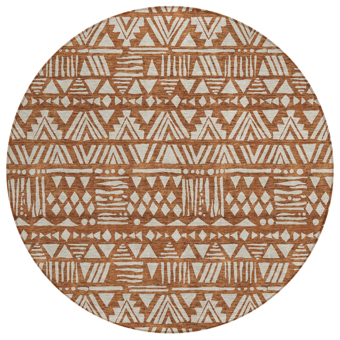 Tabselect Home Line 8' Terra Cotta And Beige Round Southwestern Washable Indoor Outdoor Area Rug
