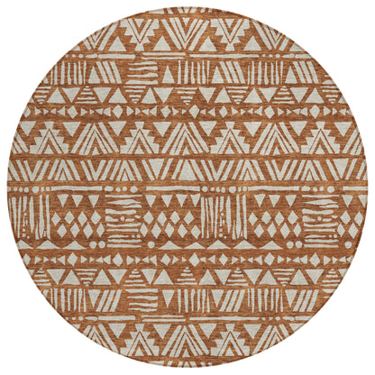 Tabselect Home Line 8' Terra Cotta And Beige Round Southwestern Washable Indoor Outdoor Area Rug
