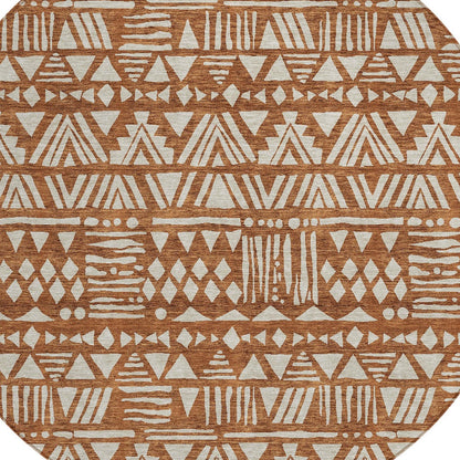 Tabselect Home Line 8' Terra Cotta And Beige Round Southwestern Washable Indoor Outdoor Area Rug