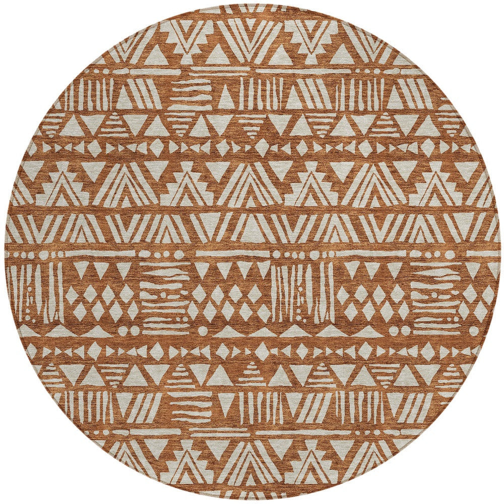 Tabselect Home Line 8' Terra Cotta And Beige Round Southwestern Washable Indoor Outdoor Area Rug