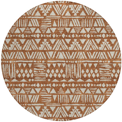 Tabselect Home Line 8' Terra Cotta And Beige Round Southwestern Washable Indoor Outdoor Area Rug