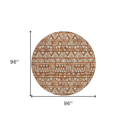 Tabselect Home Line 8' Terra Cotta And Beige Round Southwestern Washable Indoor Outdoor Area Rug