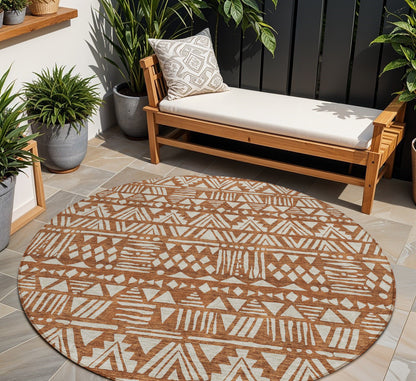 Tabselect Home Line 8' Terra Cotta And Beige Round Southwestern Washable Indoor Outdoor Area Rug