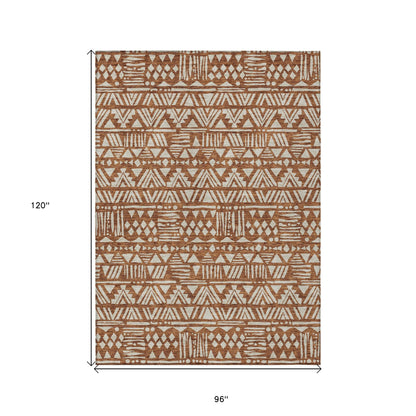 Tabselect Home Line 8' X 10' Terra Cotta And Beige Southwestern Washable Indoor Outdoor Area Rug