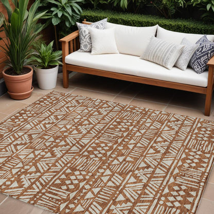 Tabselect Home Line 8' X 10' Terra Cotta And Beige Southwestern Washable Indoor Outdoor Area Rug