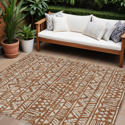 Tabselect Home Line 8' X 10' Terra Cotta And Beige Southwestern Washable Indoor Outdoor Area Rug