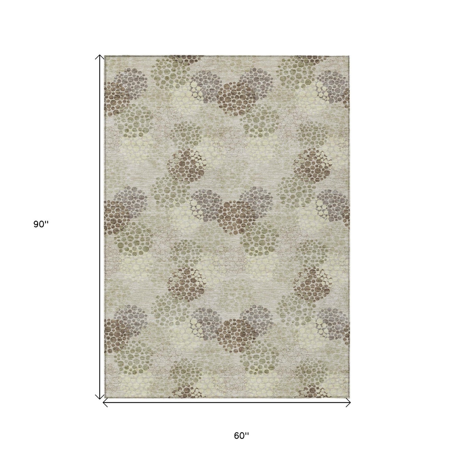 Tabselect Home Line 5' X 8' Beige Green And Ivory Polka Dot Washable Indoor Outdoor Area Rug